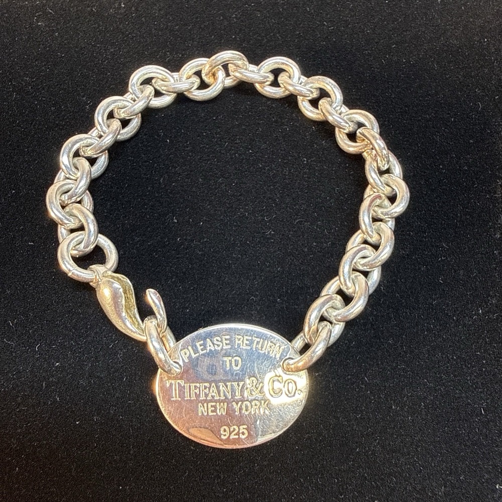 Chunky Fashion Sterling Silver 7" 25g Charm Link Chain Bracelet Oval Tag READ